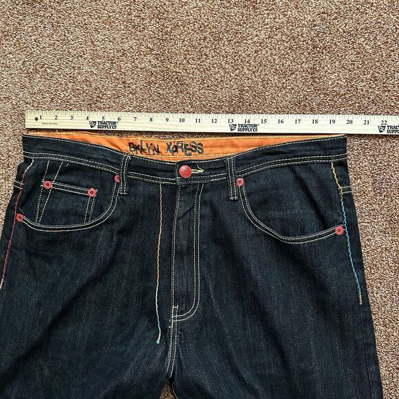 Bklynn Xpress Jeans 38x33 Embroidered Y2K Grunge Black Denim Relaxed High Rise - Picture 6 of 9